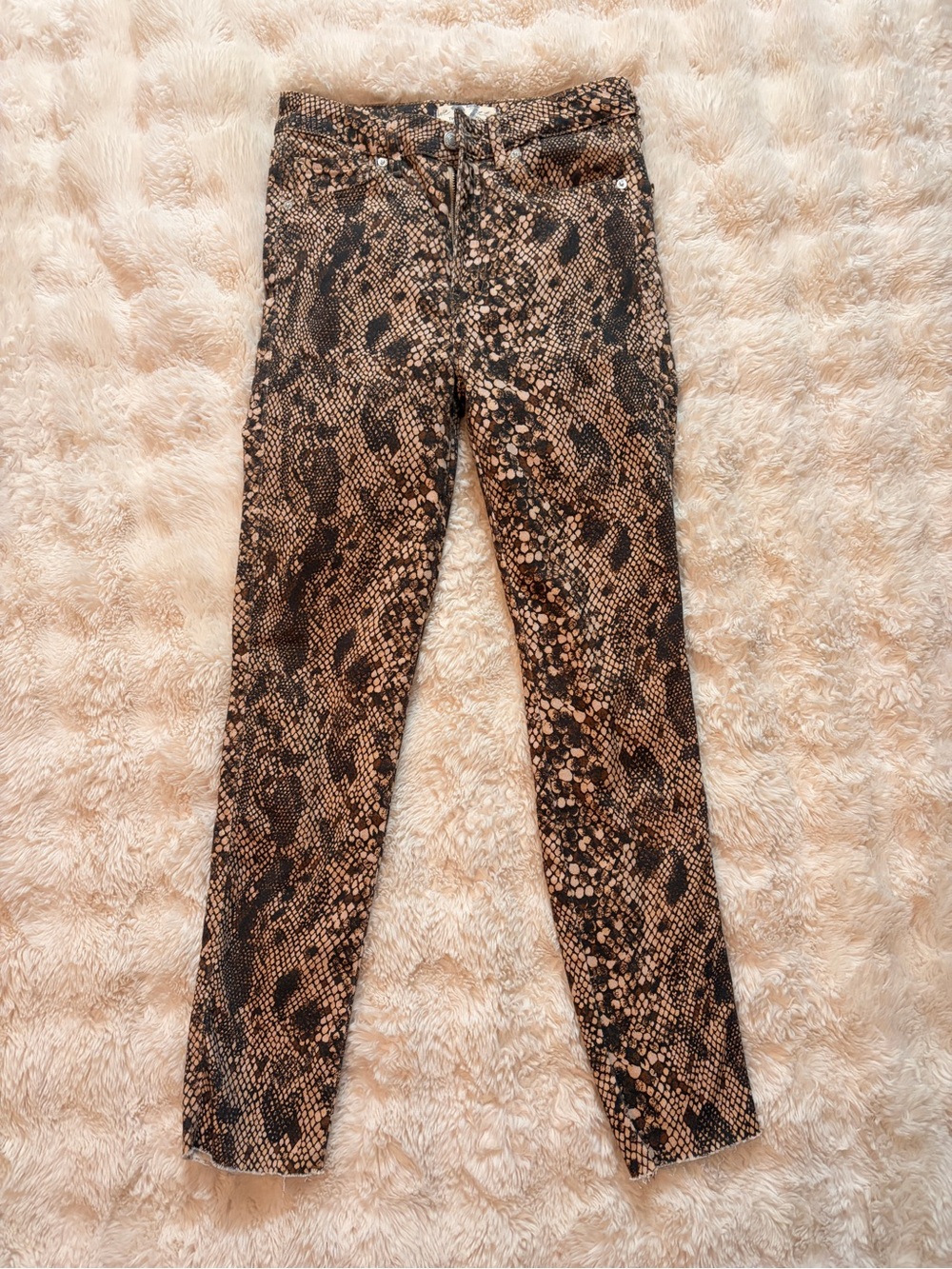 Free People Snake-Print Skinny Pants in Brown and Black